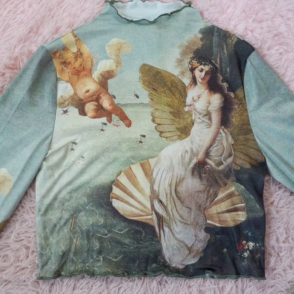 Renaissance angel art silky lettuce edged crop top! Nwot! So cute! - Picture 8 of 9